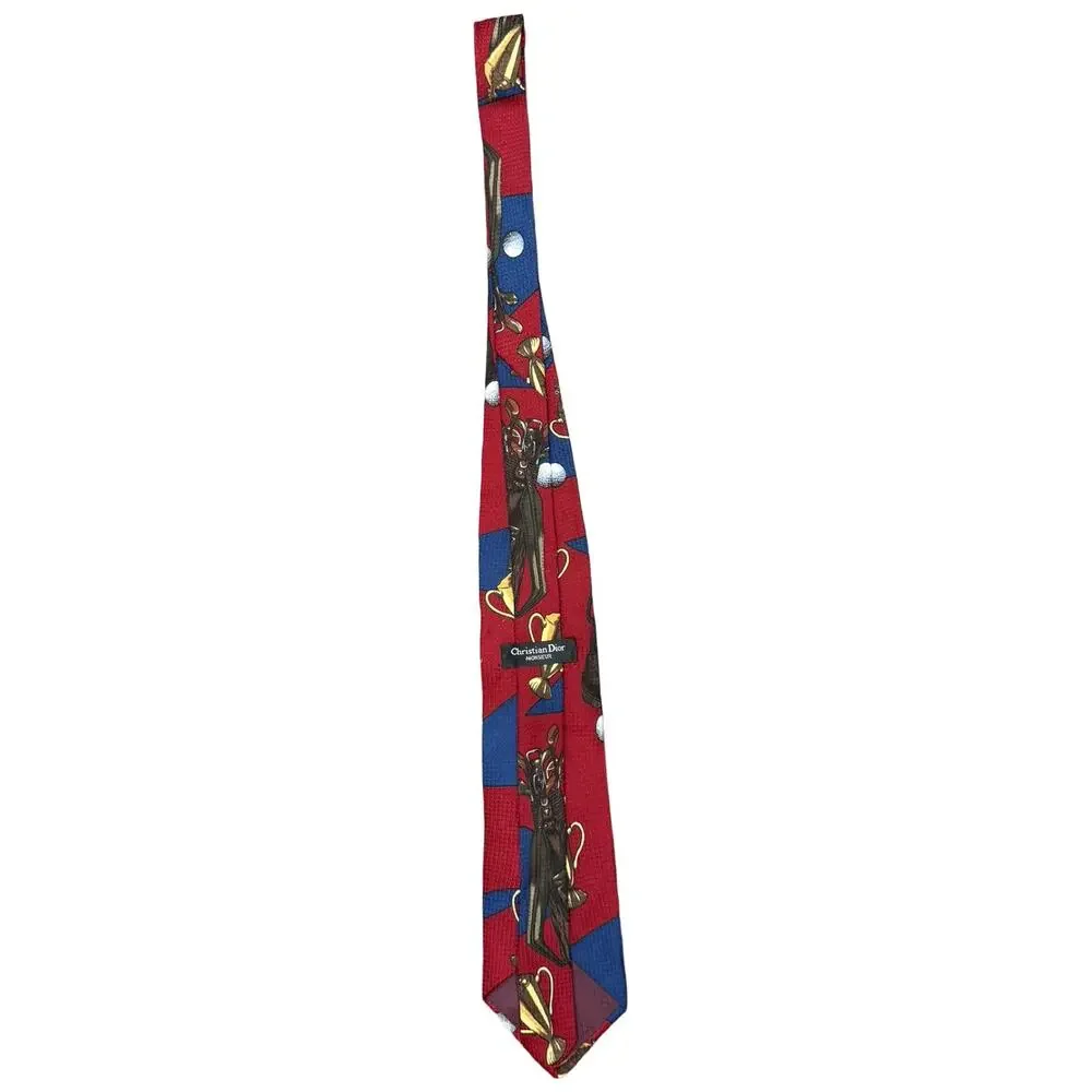 Vintage 90s Christian Dior Monsieur Golf Ball Clubs Championship Necktie Tie